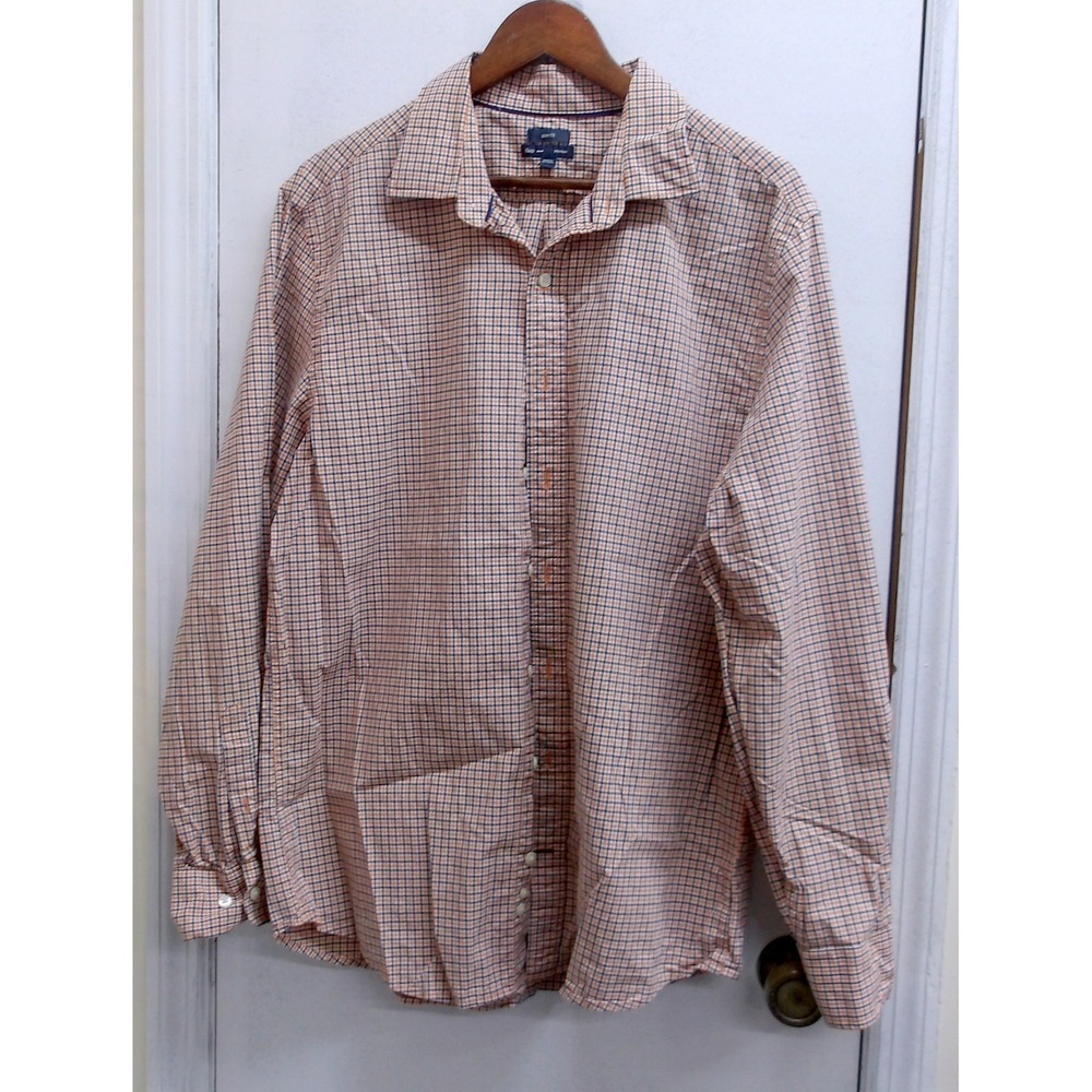 Gap Premium Slim Fit Men's Button Down Shirt XL Orange Navy Plaid / #1254